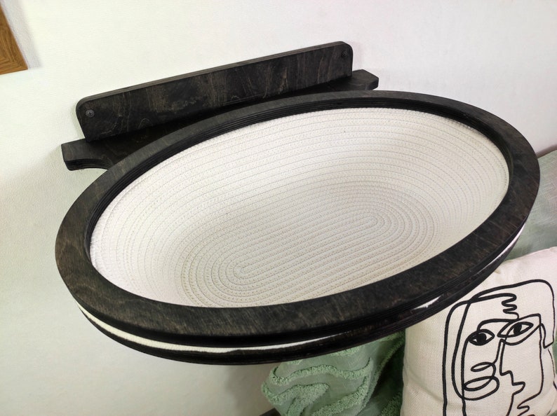 ✨Oval Wall-Mounted Cat Bed – Cotton Basket on Plywood Frame🐈 | Modern Cat Wall Furniture | Space-Saving Cat Lounger😻