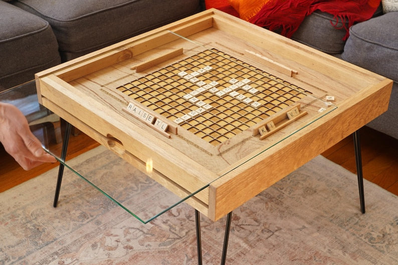 ✨ustic Scrabble Coffee Table with removable top - letter tiles included