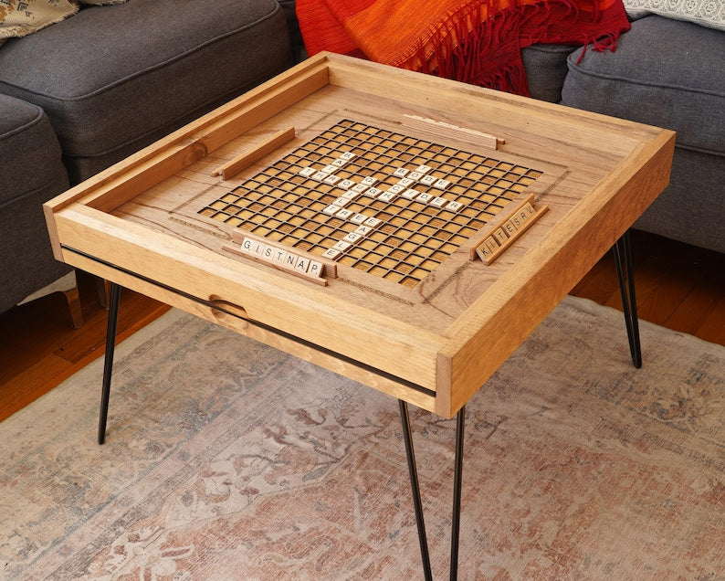 ✨ustic Scrabble Coffee Table with removable top - letter tiles included