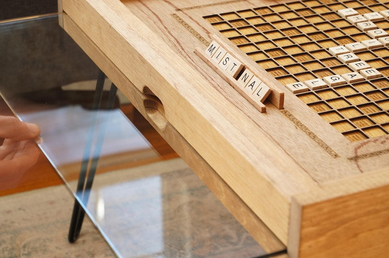 ✨ustic Scrabble Coffee Table with removable top - letter tiles included