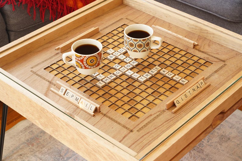 ✨ustic Scrabble Coffee Table with removable top - letter tiles included