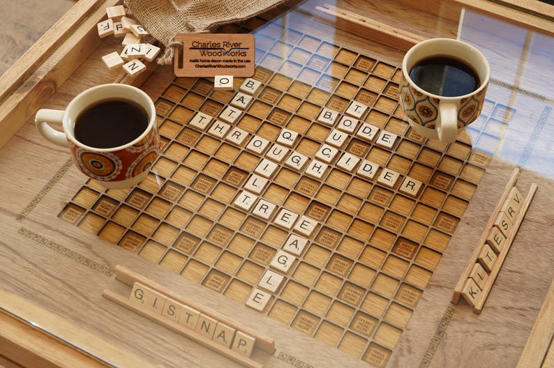 ✨ustic Scrabble Coffee Table with removable top - letter tiles included
