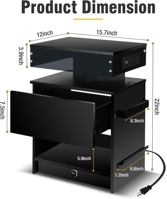 ✨Nightstand Set 2,Nightstand with Charging Station,Induction Light and LED Light,Bedside Table with Drawers🤩,Modern Nightstand End Side Table for Bedroom