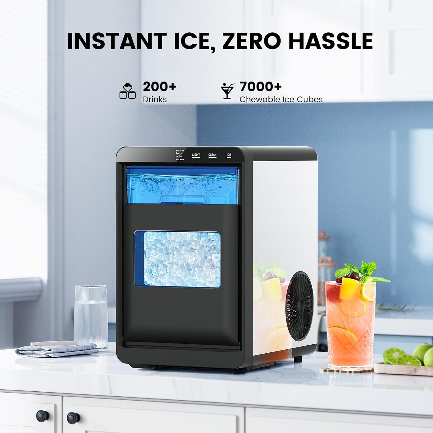 ✨Nugget Ice Makers Countertop, 44Lbs/24H Crushed Ice Maker & Pebble Ice Machine, Pellet Ice Makers with Ice Scoop &Removable Basket,Sonic Countertop Ice Machine for Home/Kitchen/Office