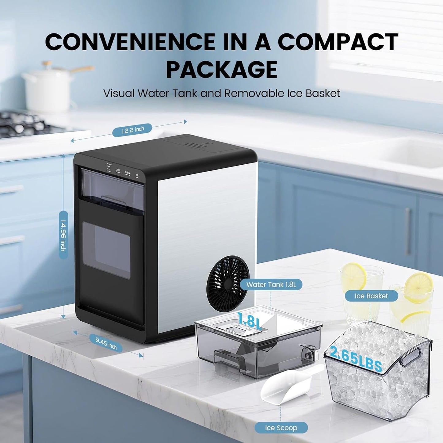 ✨Nugget Ice Makers Countertop, 44Lbs/24H Crushed Ice Maker & Pebble Ice Machine, Pellet Ice Makers with Ice Scoop &Removable Basket,Sonic Countertop Ice Machine for Home/Kitchen/Office