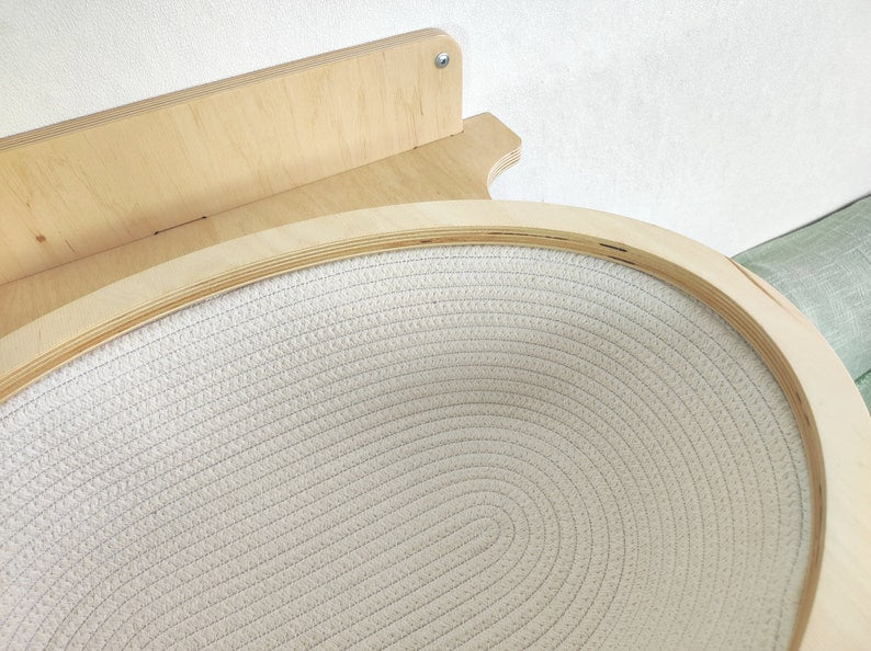 ✨Oval Wall-Mounted Cat Bed – Cotton Basket on Plywood Frame🐈 | Modern Cat Wall Furniture | Space-Saving Cat Lounger😻