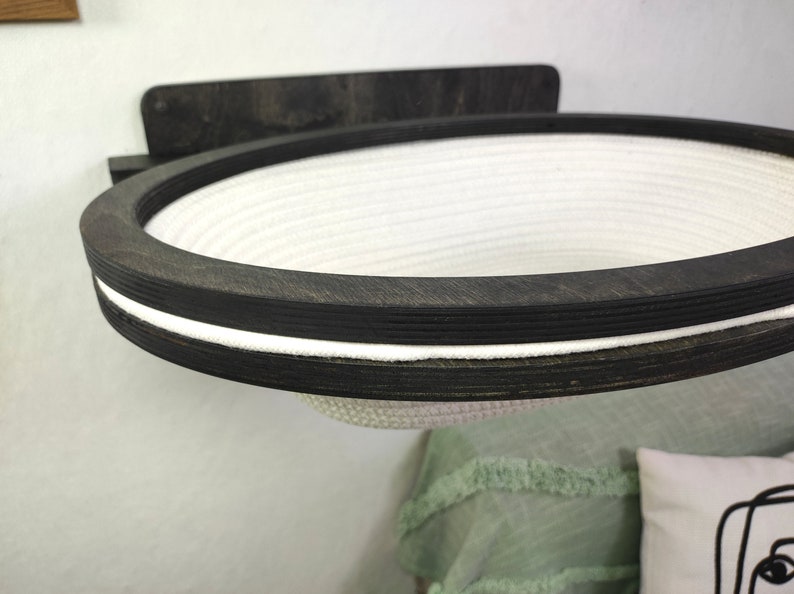 ✨Oval Wall-Mounted Cat Bed – Cotton Basket on Plywood Frame🐈 | Modern Cat Wall Furniture | Space-Saving Cat Lounger😻