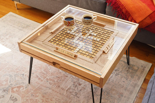 ✨ustic Scrabble Coffee Table with removable top - letter tiles included
